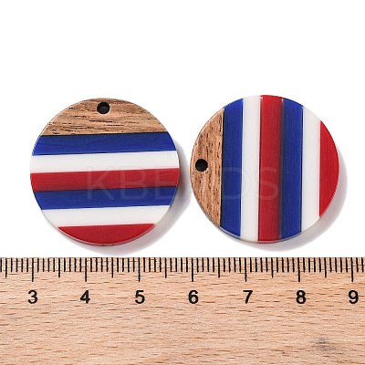 Independence Day Opaque Striped Resin & Walnut Wood Pendants RESI-U010-02R-1