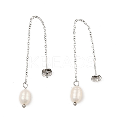 Natural Pearl Beaded Ear Thread EJEW-P219-16P-1