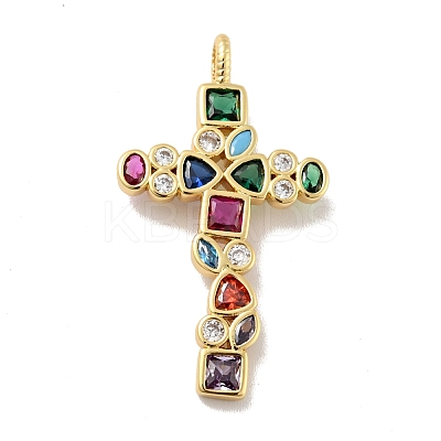 Cross Brass Micro Pave Colorful Cubic Zirconia Pendants KK-G419-17G-1