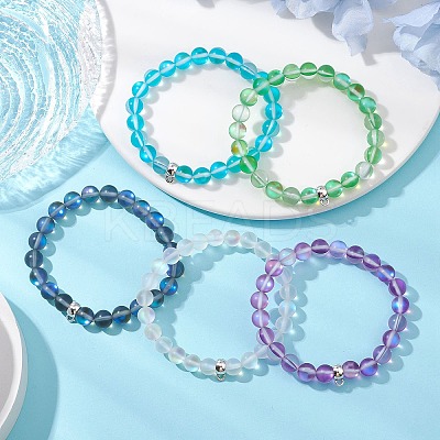 8mm Round Synthetic Moonstone Beaded Stretch Bracelets Making BJEW-JB11394-1