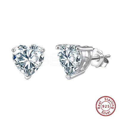 925 Sterling Silver Micro Pave Clear Cubic Zirconia Stud Earrings EJEW-G443-07P-1