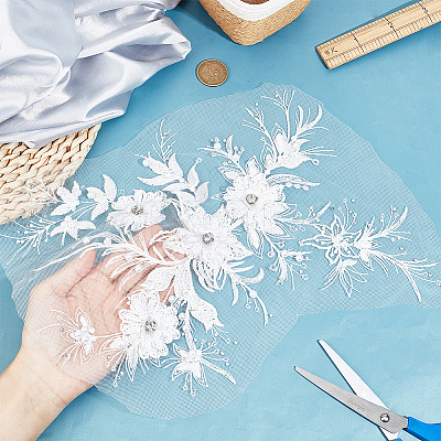 Polyester Embroidery Sew on 3D Flower Appliques DIY-WH0304-717-1