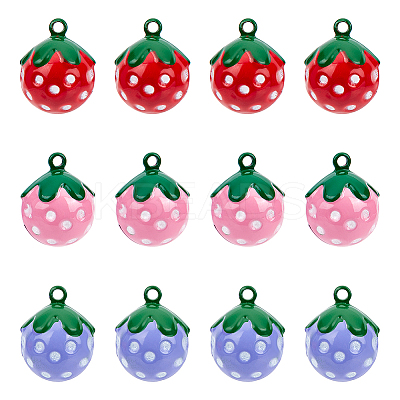 12Pcs 3 Colors Baking Paint Brass Bell Pendants FIND-GF0004-13-1