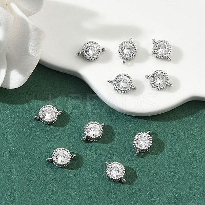 SHEGRACE Brass Pave Clear Cubic Zirconia Flat Round Connector Charms XGRQ3D002-500P-1