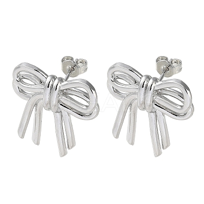 Bowknot Rack Plating Brass Stud Earrings for Women EJEW-A045-02P-1