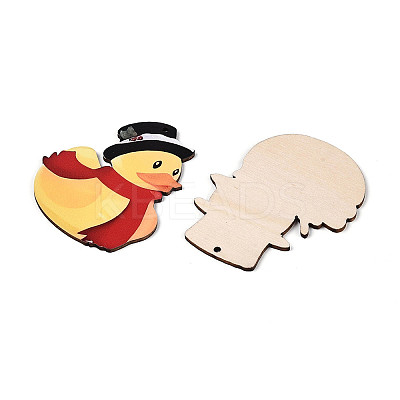 12Pcs Christmas UV Single Face Printed Wood Duck Pendant Decorations WOOD-N020-14-1