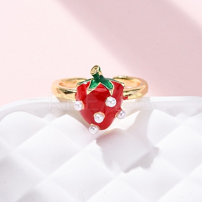 Brass Enamel Open Cuff Rings for Women RJEW-U057-19A-G-1