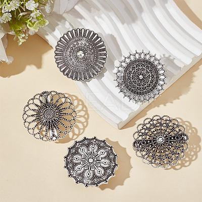 5Pcs 5 Style Vintage Flower Alloy Sweater Shawl Clips Brooches Set AJEW-GF0007-23-1
