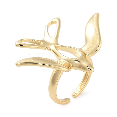 Brass Bird Open Cuff Ring for Women RJEW-C102-05G-1