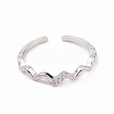 Clear Cubic Zirconia Wave Open Cuff Ring X-RJEW-B028-17P-1