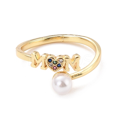 Mom Heart Cubic Zirconia Cuff Ring for Mother's Day RJEW-C004-15-RS-1