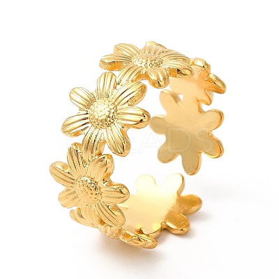 Ion Plating(IP) 304 Stainless Steel Sunflower Open Cuff Ring for Women RJEW-E063-08G-1