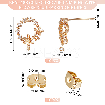10Pcs Brass Micro Pave Clear Cubic Zirconia Flower Wreath Stud Earring Findings KK-BBC0008-34-1