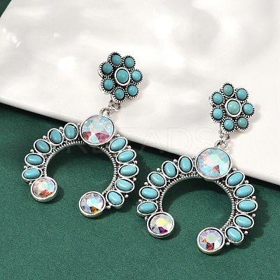 Alloy Synthetic Turquoise Dangle Stud Earrings EJEW-U053-09A-AS-1