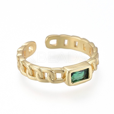 Brass Micro Pave Cubic Zirconia Cuff Rings RJEW-K232-14G-01-1