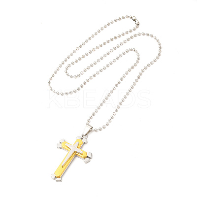 Alloy Cross Pandant Necklace with Ball Chains LS-NJEW-K245-001C-1