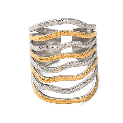 304 Stainless Steel Double Color Cuff Rings RJEW-S635-01GP-L-1