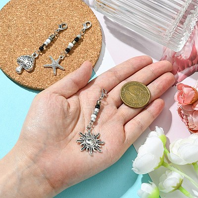 Mushroom/Sun/Starfish Alloy & Glass Pendant Decorations HJEW-YW00006-1