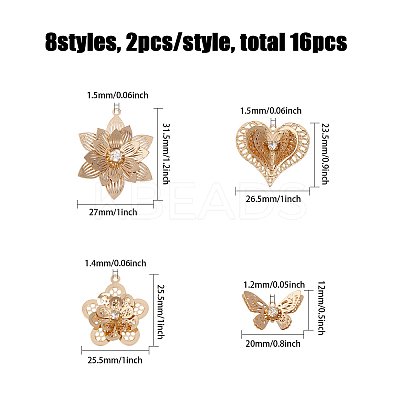 16Pcs 8 Style Brass Pendants KK-CA0002-47-1