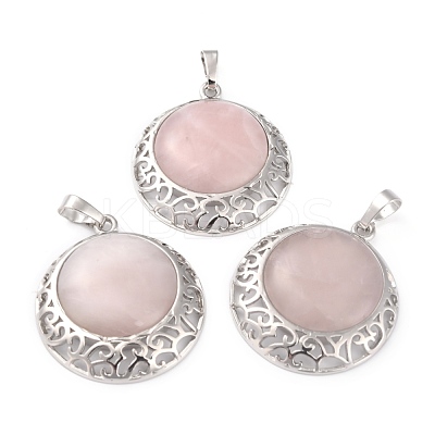 Mixed Gemstone Pendants with Hollow Platinum Brass Findings G-P448-A-1