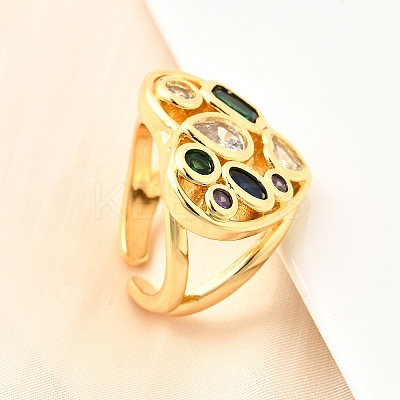 Brass Micro Pave Cubic Zirconia Cuff Rings RJEW-C134-02G-1