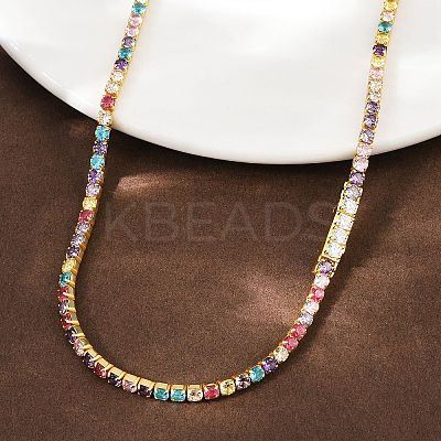 925 Sterling Silver Pave Colorful Cubic Zirconia Tennis Necklaces for Women NJEW-C096-01B-G01-1