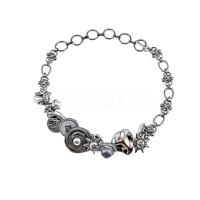 Sun Heat Button Stainless Steel & Acrylic & Plastic Imitation Pearl Choker Necklaces FS-WG98DB1-01-1