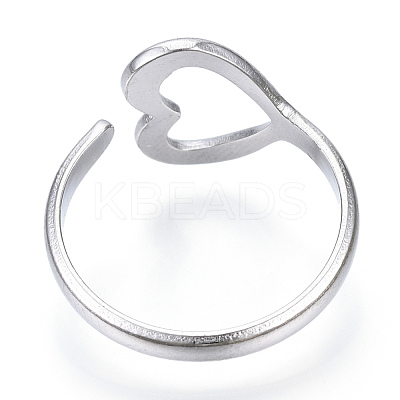 Non-Tarnish 304 Stainless Steel Heart Open Cuff Ring RJEW-N040-24-1