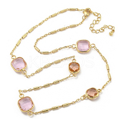 Faceted Square Glass Beads Bib Necklaces NJEW-R263-15G-1