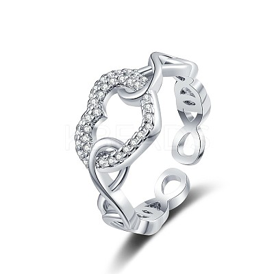 Heart Brass Micro Pave Clear Cubic Zirconia Hollow Open Cuff Rings for Women RJEW-M016-04P-1