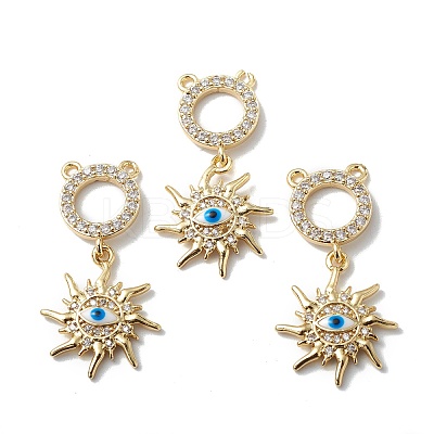 Rack Plating Brass Micro Pave Clear Cubic Zirconia Connector Charms KK-H434-43G-1