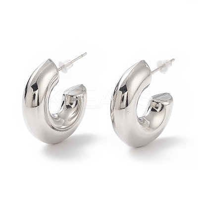 Brass C-shape Stud Earrings LS-EJEW-A072-17LP-1