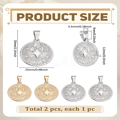 2Pcs 2 Colors 304 Stainless Steel Pendants STAS-LP0003-92L-1