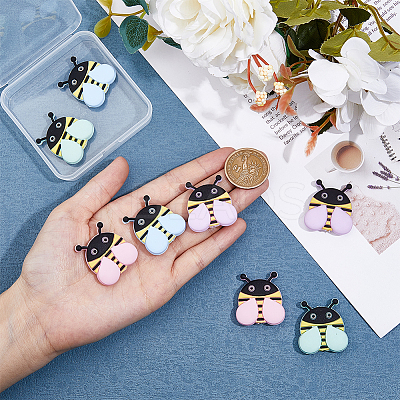 16Pcs 4 Colors Bees Food Grade Eco-Friendly Silicone Focal Beads SIL-DC0001-42-1