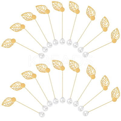 60Pcs 2 Styles Leaf Stainless Steel Round Tray Stick Lapel Pins JEWB-SC0001-75E-1