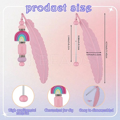 11Pcs 11 Colors Spray Printed Alloy Feather Pendant Bookmarks AJEW-SZ0002-64-1