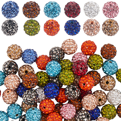 120Pcs 12 Colors Pave Disco Ball Beads RB-SC0004-85-1