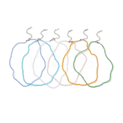 6Pcs 6 Colors Glass Faceted Rondelle Beaded Necklaces with 304 Stainless Steel End Chains NJEW-JN05494-1