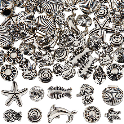 100Pcs 10 Style Ocean Theme Tibetan Style Alloy Beads FIND-SC0008-58-1