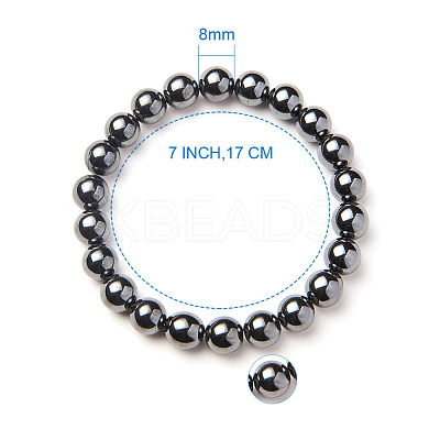 Silver Plate Non-magnetic Synthetic Hematite Round Beads Stretch Bracelets BJEW-PH0001-8mm-21-1