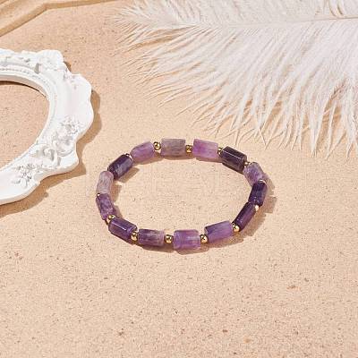 Natural Amethyst Column Beaded Stretch Bracelet BJEW-JB08596-04-1