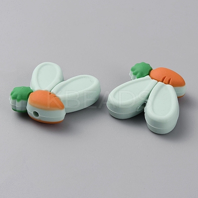 Rabbit Ears with Carrot Food Grade Eco-Friendly Silicone Focal Beads LS-SIL-SZC0003-05K-1