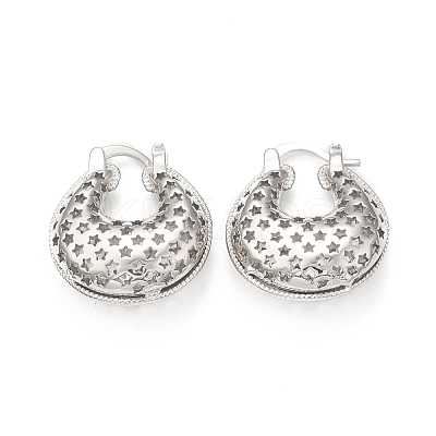 Rack Plating Brass Teardrop with Star Thick Hoop Earrings for Women EJEW-G340-02P-1