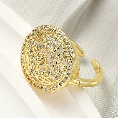 Brass Micro Pave Cubic Zirconia Cuff Rings for Women RJEW-F196-03G-1