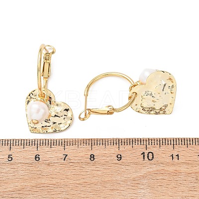 Heart Brass & Natural Pearl Hoop Earrings EJEW-Z159-03G-1