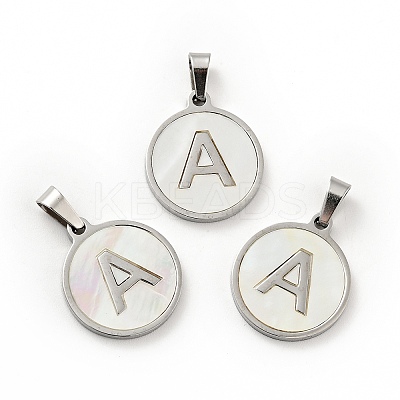 304 Stainless Steel with White Shell Pendants STAS-G268-01A-P-1
