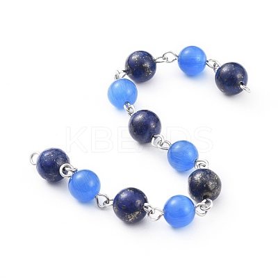 Handmade Natural Lapis Lazuli Beaded Chains AJEW-JB00509-02-1