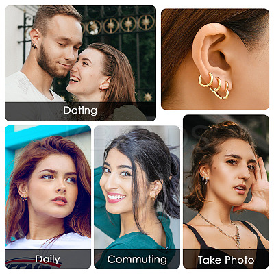 30Pcs 15 Style 316L Surgical Stainless Steel Huggie Hoop Earrings for Girl Women EJEW-TA0001-11-1