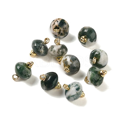 Natural Tree Agate Rondelle Charms with Rack Plating Brass Loops G-G110-05B-12-1