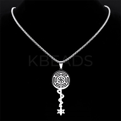 304 Stainless Steel Hecate's Wheel Key Pendant Necklaces for Women FS-WG4FA44-01-1